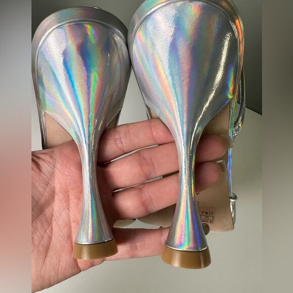 Stuart Weitzman Womens Silver Clear Pointed Stuart Xcurve 100 Slingback Heels 10 - Picture 8 of 11